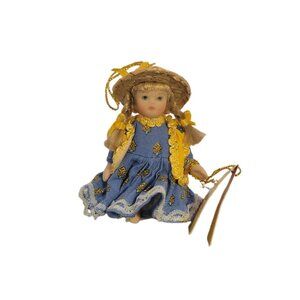 French Hand Painted Porcelain Doll Ornament Vintage